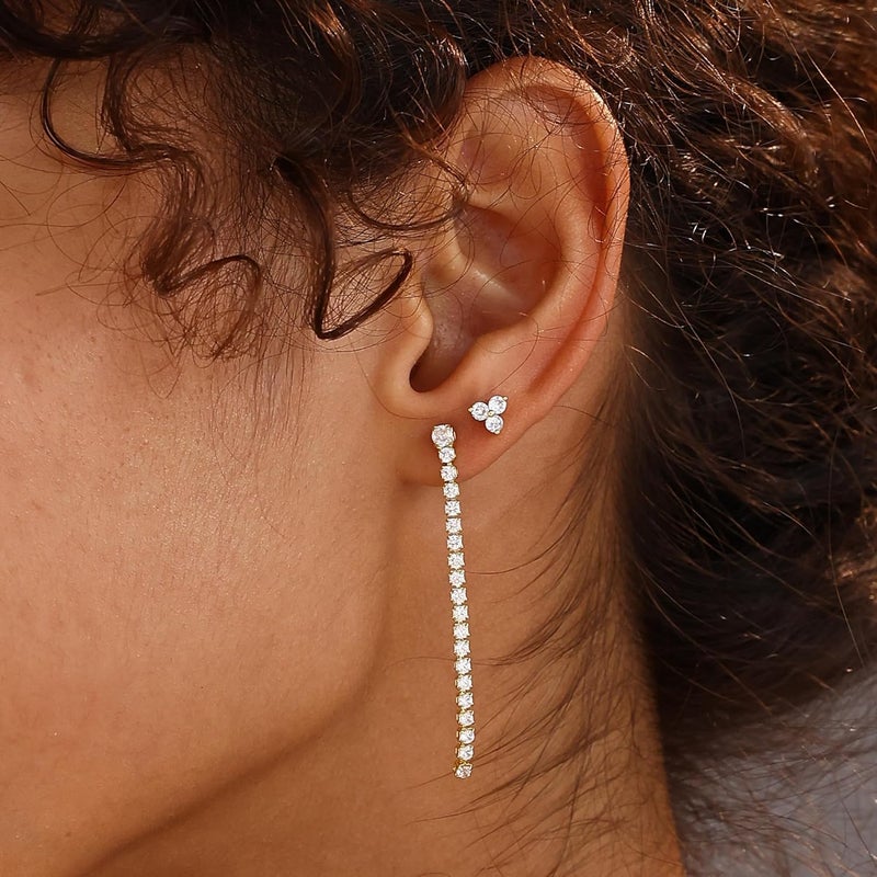 SELFROSE Store Silver Earrings for Women,Dainty Dangle Earrings Silver Plated Drop Earrings for Women Trendy Hypoallergenic CZ Stud Earrings Wedding Pearl Earrings Dangling Cute Small Hoop Earrings Jewelry - Image 2
